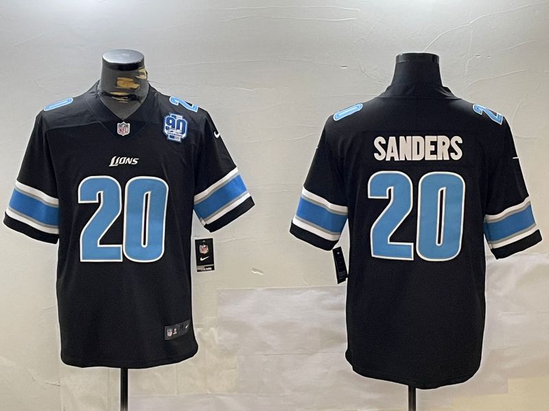 Men Detroit Lions #20 Sanders Black three generations 2024 Nike Limited NFL Jersey style 3